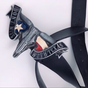 Black Leather Belt with Texas Buckle